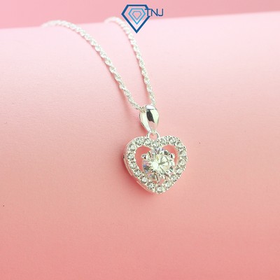 Dây chuyền bạc nữ Moissanite 6.5ly kèm thẻ tra cứu mặt trái tim viền đính đá sang trọng DCNM0021 - Trang Sức TNJ