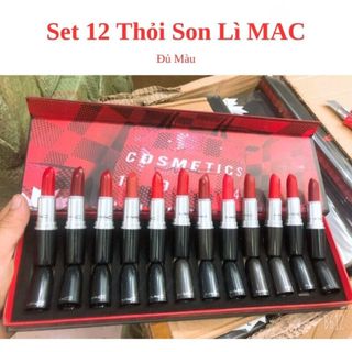 Set 12 thỏi son mac son lì lâu trôi 3g kèm hộp đủ màu, son mac thỏi nhung bám lâu