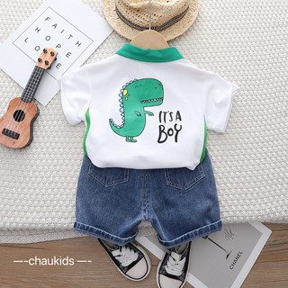 Sét áo polo khủng Long siêu cute mặc đi học đi chơi,Áo chất cotton nhập QC mềm mát , in hình khủng Long trước sau , quần