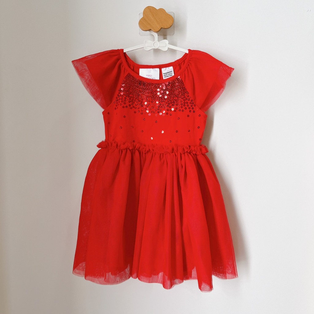 Đầm tutu đỏ cho bé gái 1-7T Mini Mango váy voan đính sequin đầm lễ hội giáng sinh tết cho bé gái váy đầm bé gái xuất dư