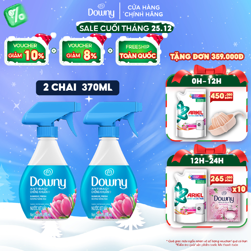 Combo 2 Chai Xịt Vải DOWNY Khử Mùi Và Chống Khuẩn 99.9% Hương Nắng Mai 370ml/chai