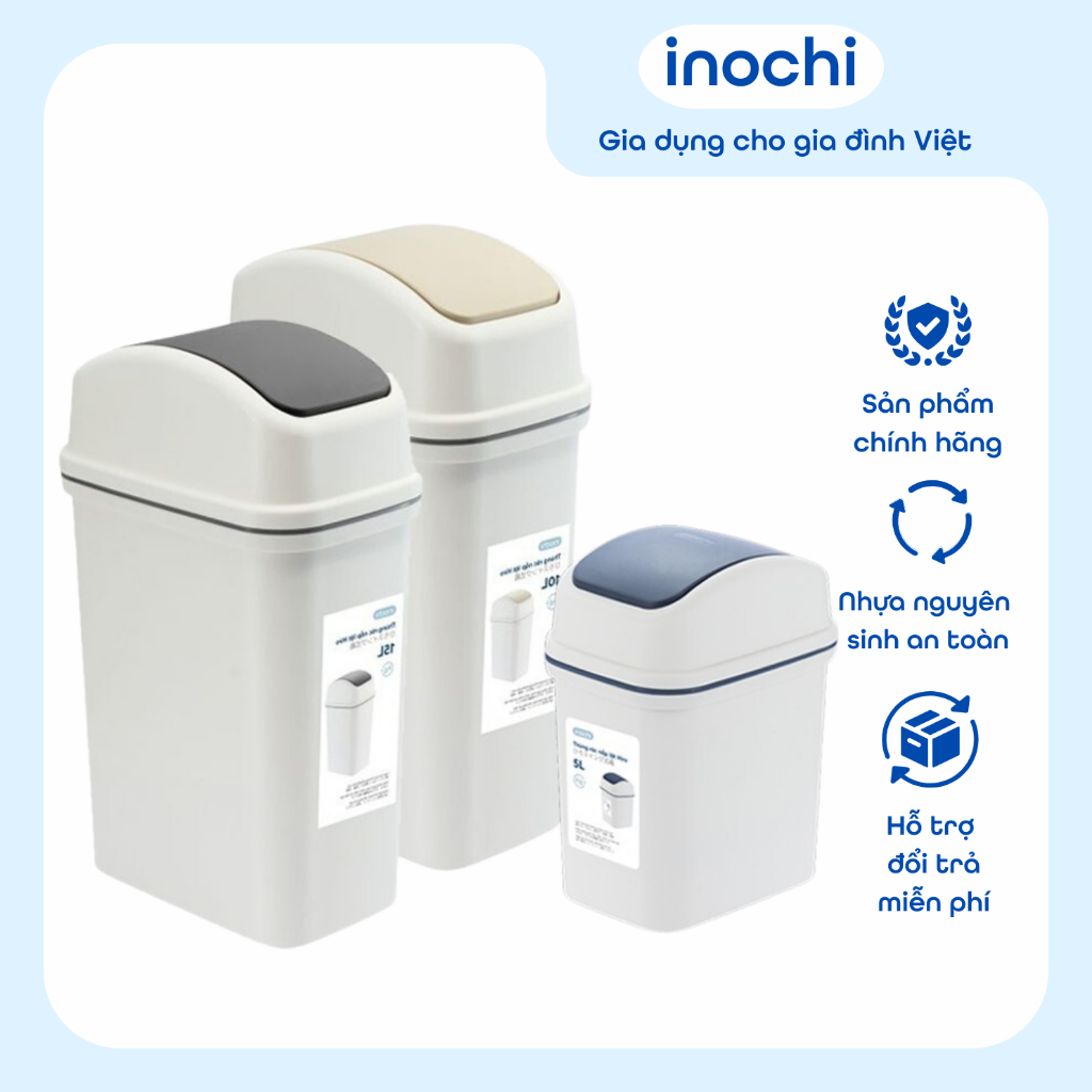Thùng sọt đựng rác nhựa nắp lật Hiro để bàn, hình chữ nhật, đạp chân, choòn