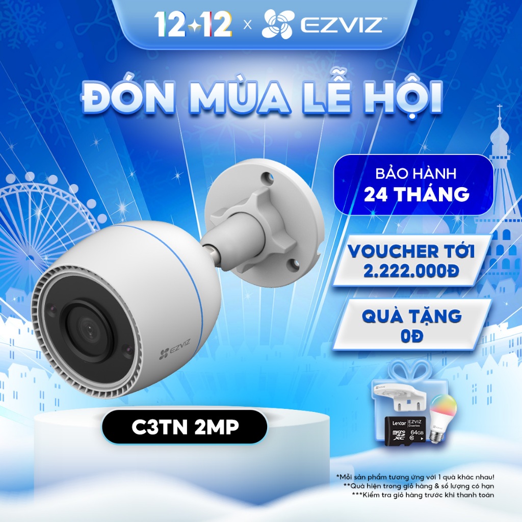 [Mã ELCL12 giảm 9% đơn 300K] Camera WI-FI EZVIZ C3TN 2MP, Ngoài Trời, Không/Có Màu Ban Đêm, IP67