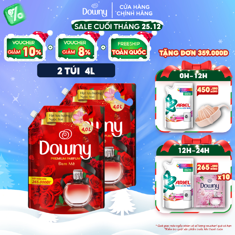 Combo 2 Túi Nước Xả Vải Downy Tinh Dầu Thiên Nhiên Hương Đam Mê 4L/túi