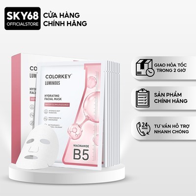 Hộp 10 Mặt Nạ Dưỡng Ẩm Trắng Da Colorkey Luminous Hydrating Facial Mask 25mlx10 - HỒNG