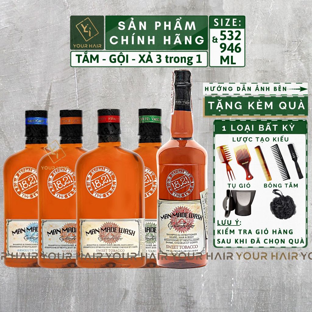 Sữa TẮM GỘI XẢ 3 trong 1 cho nam 18.21 Man Made Wash 3 in 1 | 532ml