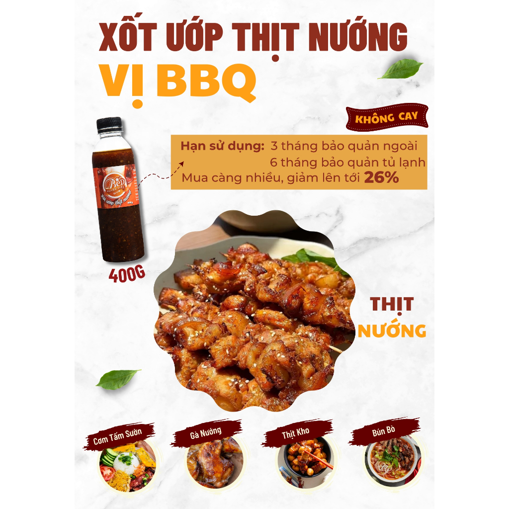 Combo 2 chai Sốt Ướp Thịt Nướng BBQ Bếp Xuyên Việt 400G, nước sốt ướp thịt, cơm tấm, hải sản tiện lợi.