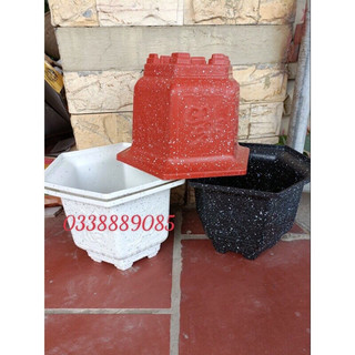 Chậu nhựa lục giác vân giả đá đen/Trắng/Đỏ viền hoa văn nổi loại 1 dày, cứng, đẹp