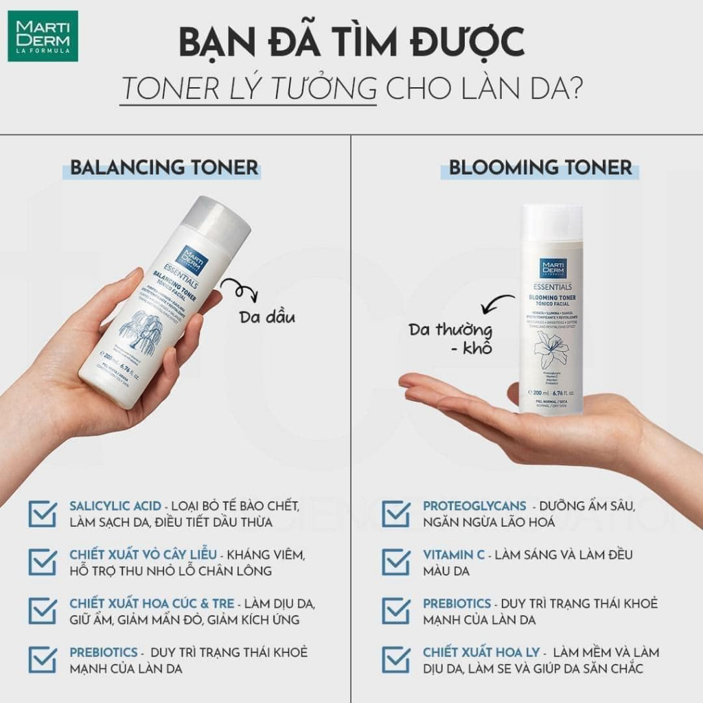 Nước Cân Bằng Làm Sạch Da Chứa Prebiotics - Toner MTĐ Essentials Balancing và Blooming 200ml
