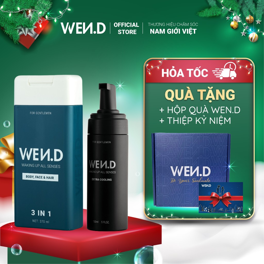 Quà Giáng Sinh, Noel cho bạn trai combo năng động Sữa tắm gội rửa mặt 3 in 1, bọt vệ sinh nam giới WEND