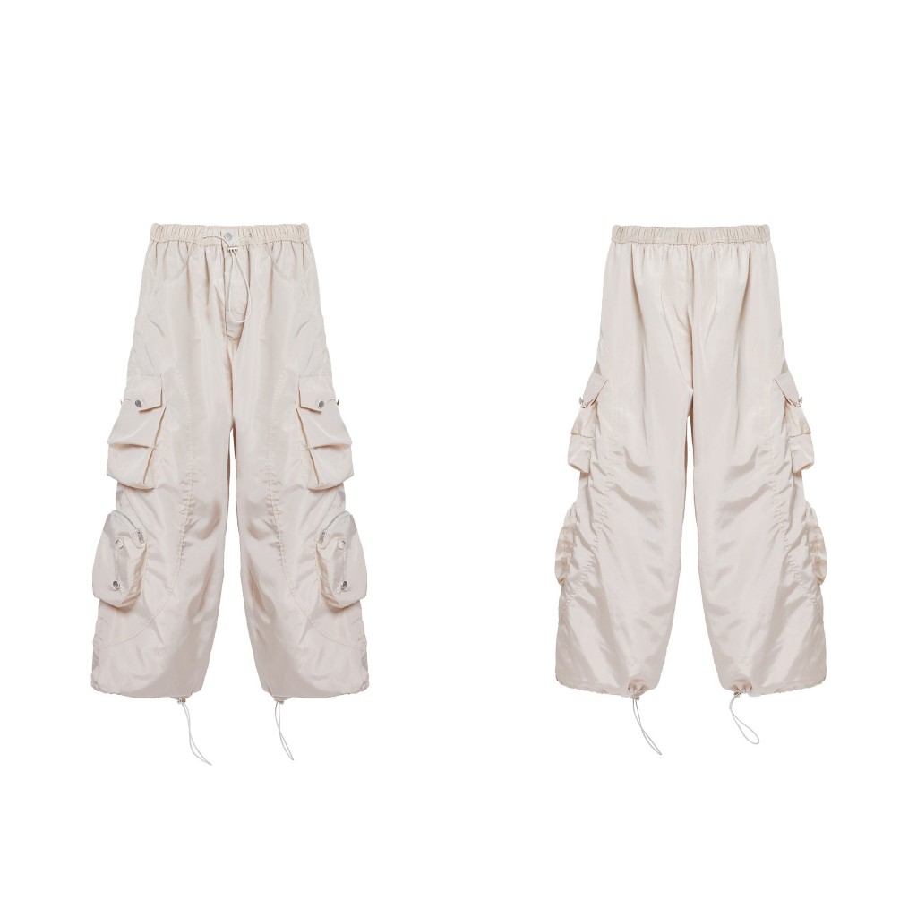 Quần Dù RVB Túi Hộp Chewing Gum Ống Rộng Đen / Kem