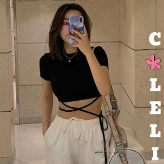 Áo croptop tay ngắn cột dây eo chất thun dày dặn sexy