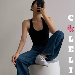 Áo yếm croptop choàng cổ chất thun tăm gân siêu co giãn mềm mịn - coleli