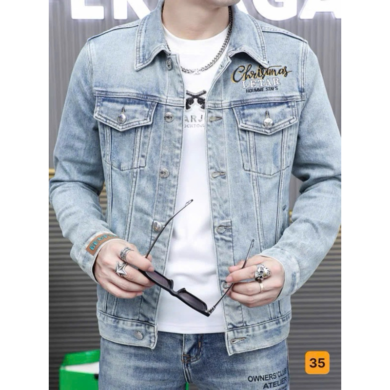 Áo Khoác Jean Nam-Áo Bò Nam DTH02 Màu Xám Phối Chữ icon Cực Đẹp Bao Chất