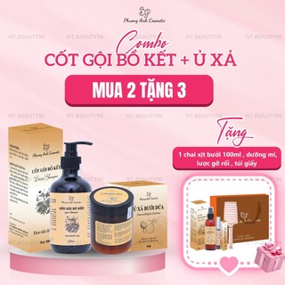 Combo cốt gội bồ kết xả dừa bưởi TẶNG XỊT BƯỞI VÀ DƯỠNG MI giảm rụng tóc và giúp mọc tóc nhanh dài, phục hồi tóc hư t
