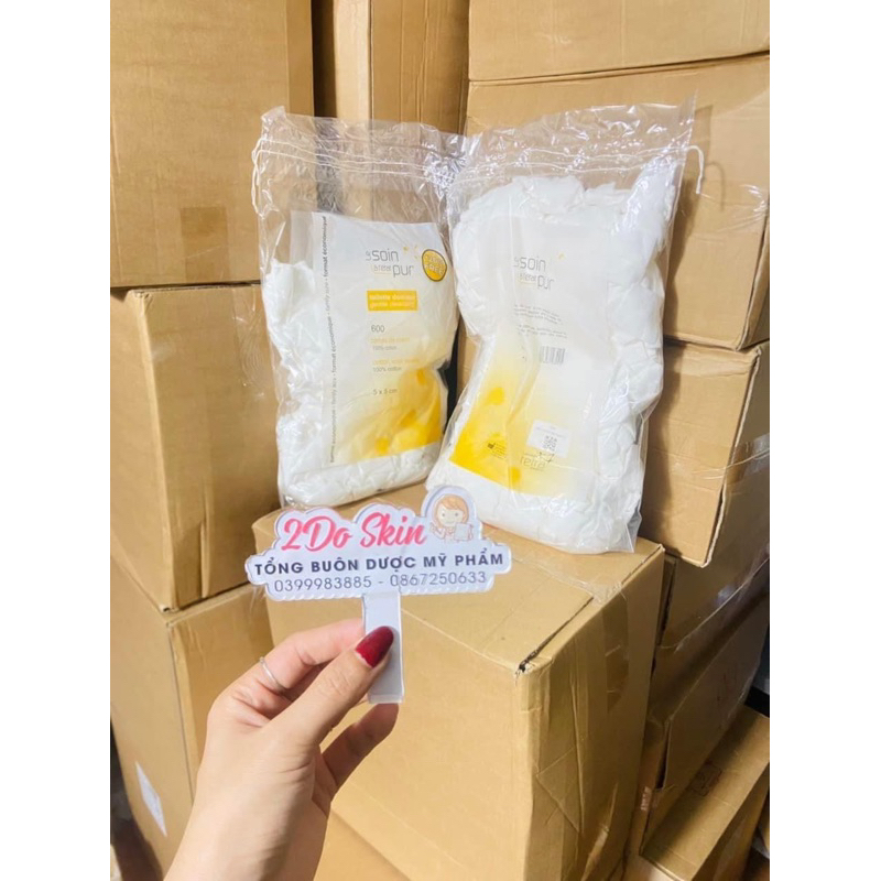 Bông tẩy trang Pháp 600 miếng tetra cotton thấm toner mềm mịn vuông cao cấp bịch lớn 2Do Skin