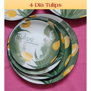 Dĩa tròn gốm sứ họa tiết 4d hoa tulips – đủ size
