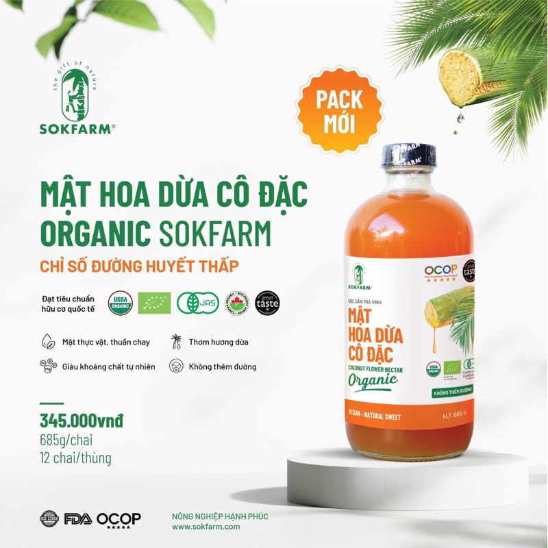 Mật Hoa Dừa Thuần Chay Ổn Định Đường Huyết Sokfarm Lolifood Tăng Sức Đề Kháng (Chai 700ml)