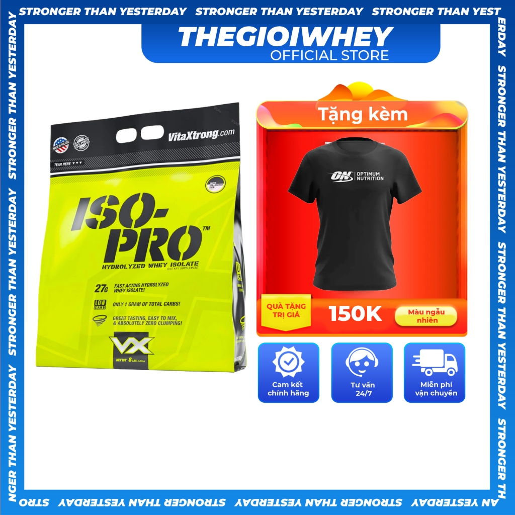 VitaXtrong Iso Pro 8lbs (3.6kg), Whey Protein Hydrolyzed Hỗ Trợ Tăng Cơ, Giảm Mỡ siêu tinh khiết