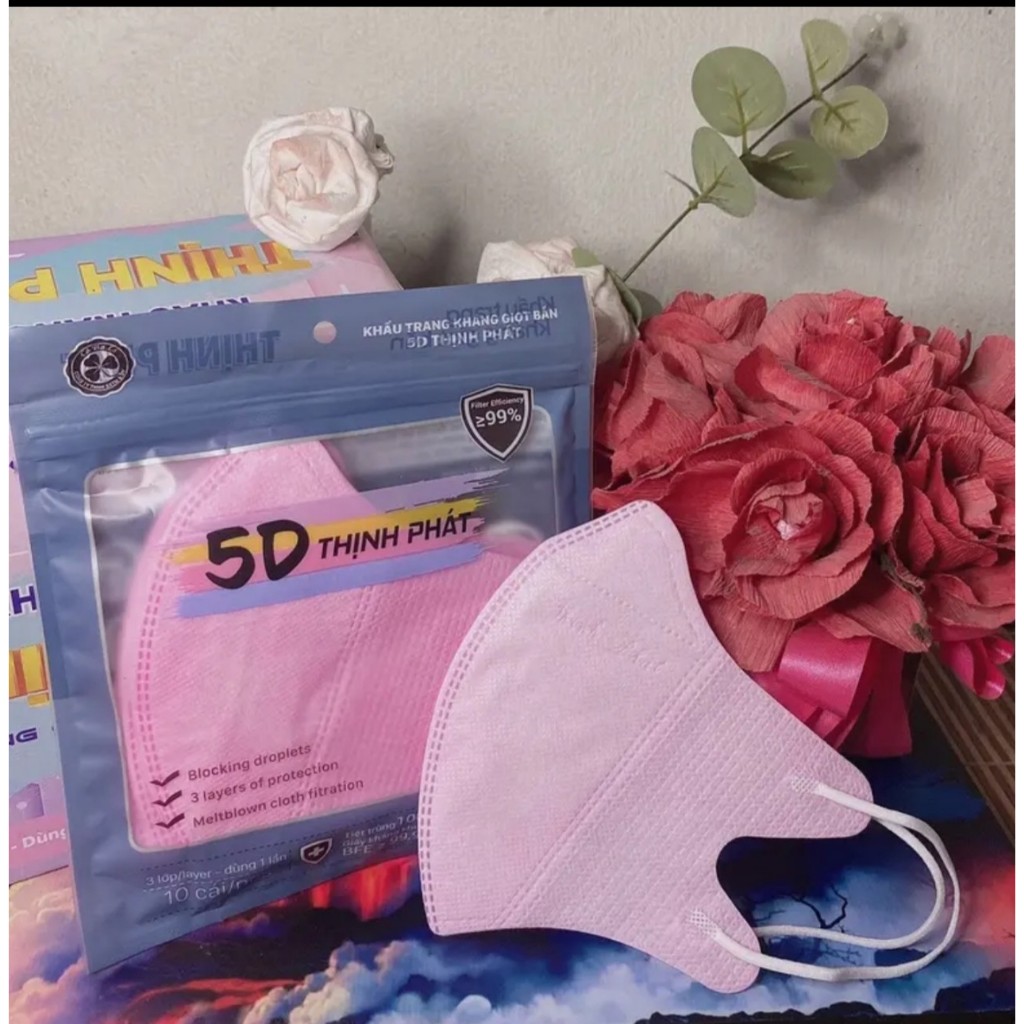 [100 cái] Khẩu Trang 5D Thịnh Phát màu hồng