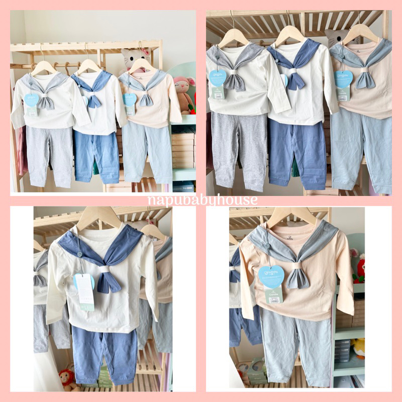 Bộ quần áo dài tay BU Baby hải quân glory cho bé 12m-4y sợi tre cotton