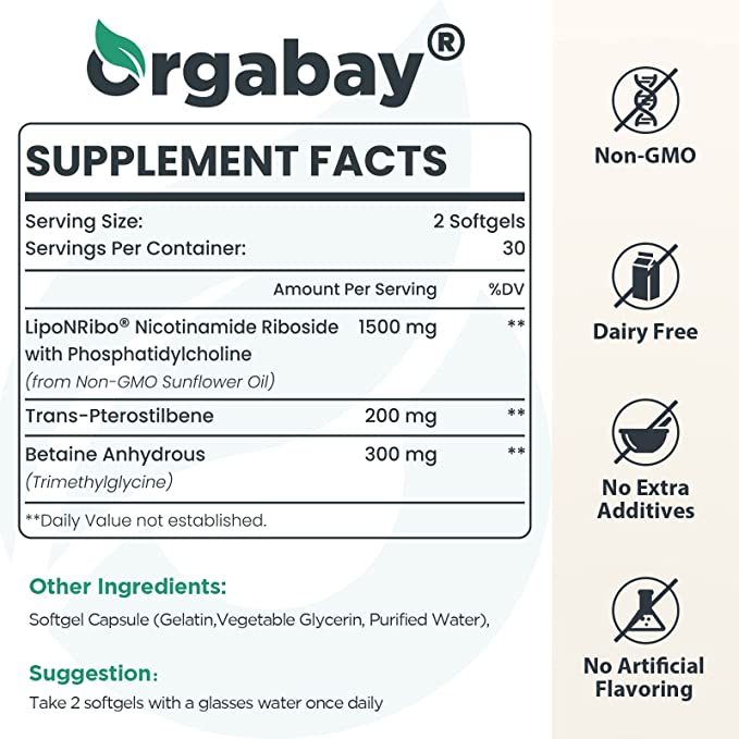 Orgabay Liposomal Nicotinamide Riboside 2000mg - Viên uống chống lão hóa & oxy hóa, tăng miễn dịch, sửa chữa tế bào 60v