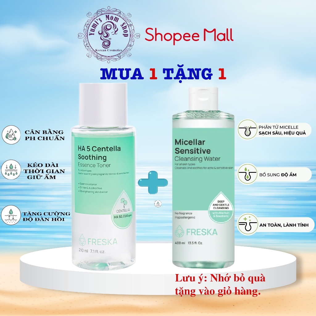 Nước cân bằng làm dịu cấp ẩm phục hồi Freska HA 5 Centella Soothing Essence Toner 210ml