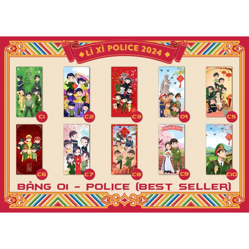 Bao lì xì chipi Công an (set 10 cái)