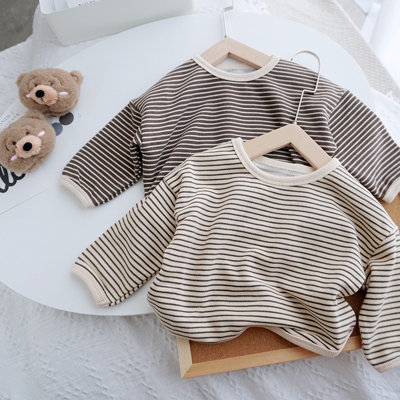 Áo kẻ nỉ Cotton Cổ viền 003 , Fom dáng hàn rộng , Chất Dày đẹp