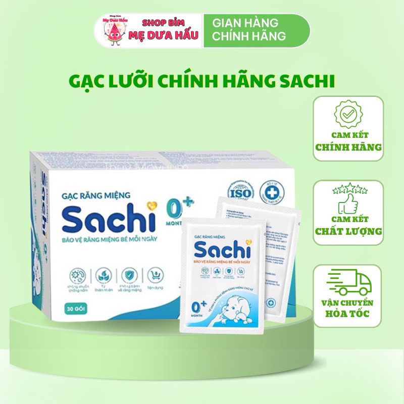 Chính hãng Gạc lưỡi Sachi tinh chất lá hẹ làm sạch răng miệng, giảm sưng tấy khi mọc răng cho bé từ 0m