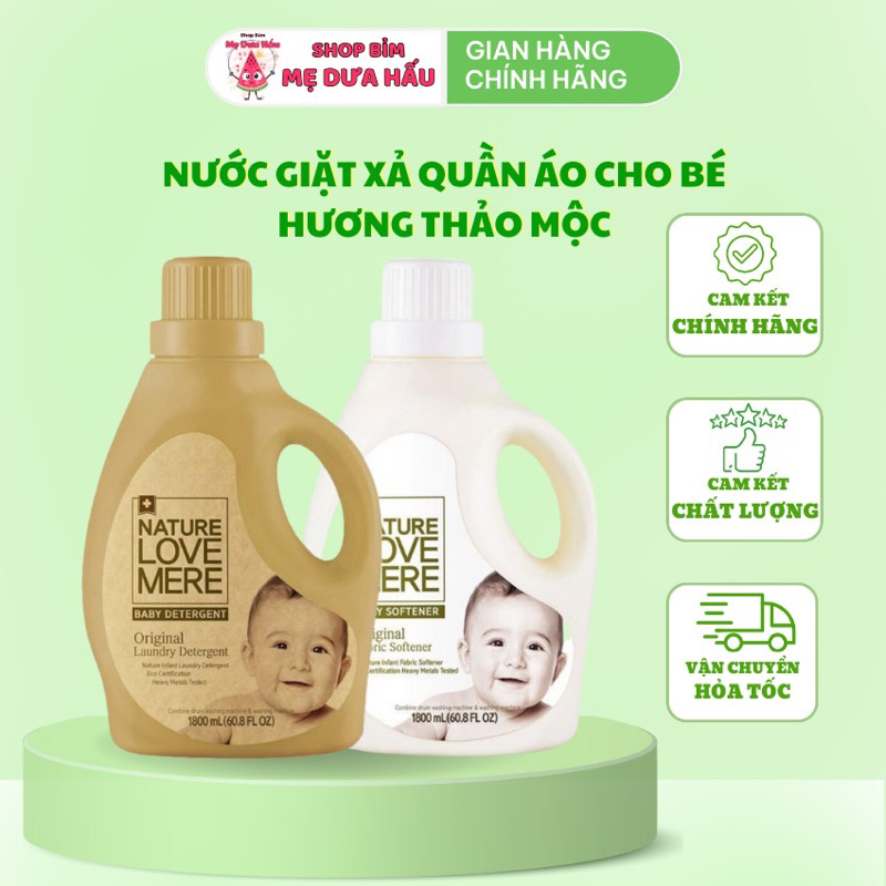 NƯỚC GIẶT/XẢ QUẦN ÁO TRẺ EM NATURE LOVE MERE ORIGINAL HƯƠNG THẢO MỘC 1800ml/1300ml