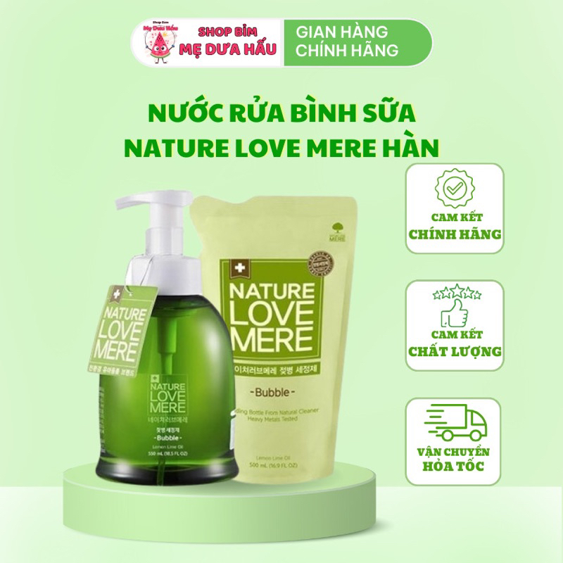 Nước rửa bình sữa Nature Love Mere Hàn Quốc cao cấp an toàn từ tự nhiên chai/ túi 550/500ml