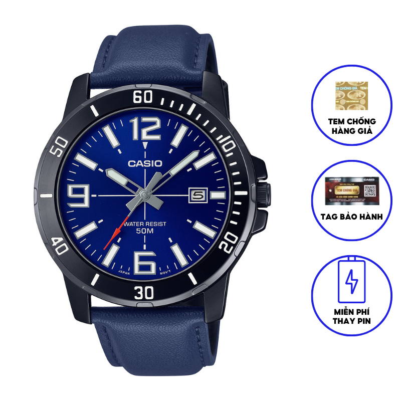 Đồng hồ nam dây da Casio MTP-VD01BL-2BV chính hãng