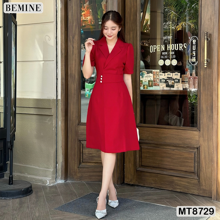 Đầm thiết kế cổ vest tùng chữ A BEMINE MT8729