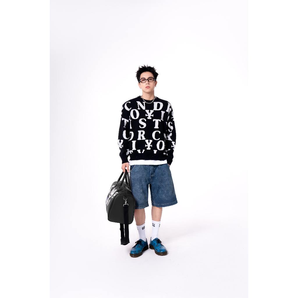 Áo Khoác Letters Monogram Knit Sweater - Black