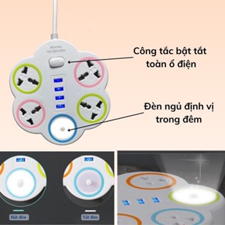 Phích Cắm Điện Đa Năng 4 Ổ Cắm Và 4 Cổng Usb, Dây Dài 5 Mét, Có Công Tắc Tắt/Bật