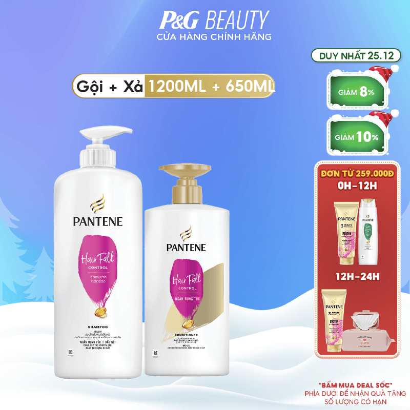 Combo Dầu gội PANTENE 1200ML & Dầu Xả 650ML Ngăn rụng tóc