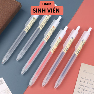Bút Bi Bấm Nước Mực Gel Muji Thân Mờ Ngòi 0.5mm 3 Màu Xanh Đen Đỏ - Trạm Sinh Viên.