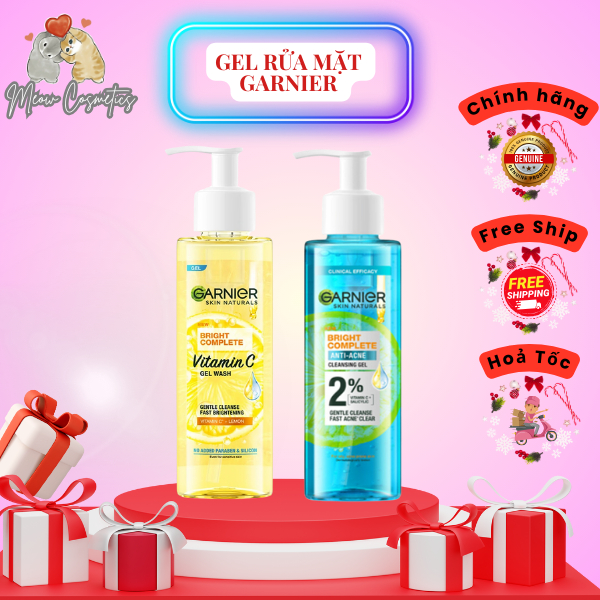 Sữa Rửa Mặt Gel Rửa Mặt Garnier Bright Complete Vitamin C Trắng Da Và Garnier 2% BHA, Vitamin C cho 