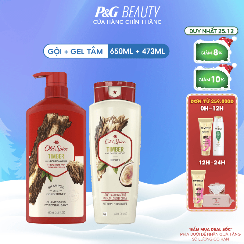 Combo OLD SPICE: Dầu Gội 650ml & Gel Tắm 473ml - Hương Nước Hoa Cho Nam Gỗ Đàn Hương