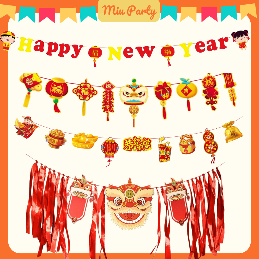Dây Treo Trang Trí TẾT, Bóng HAPPY NEW YEAR - Miu Party