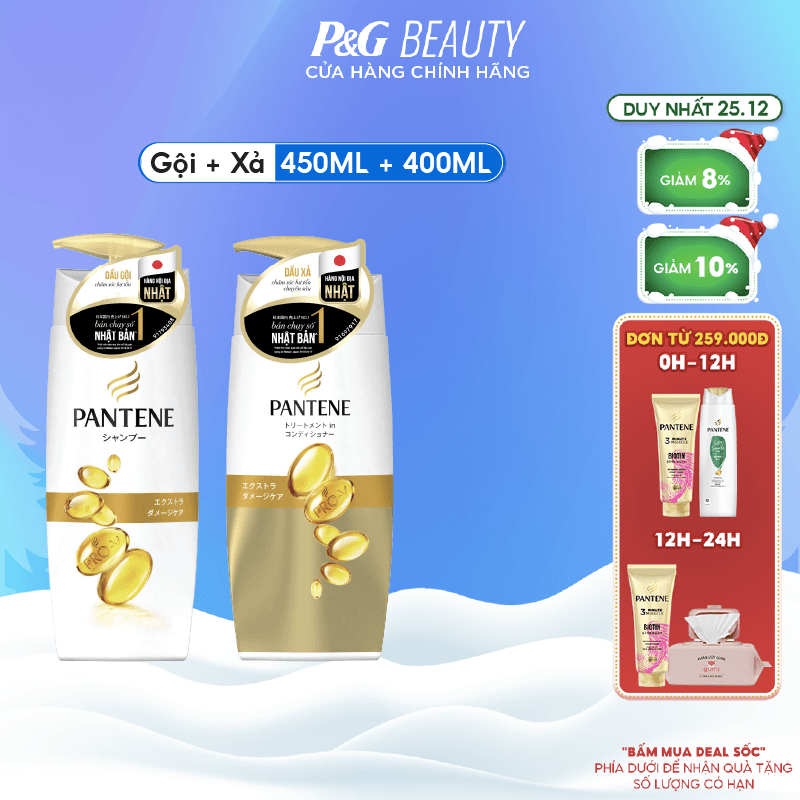 Combo Dầu gội PANTENE Nội Địa Nhật Bản 450ml & dầu xả 400ml Chăm Sóc Hư Tổn
