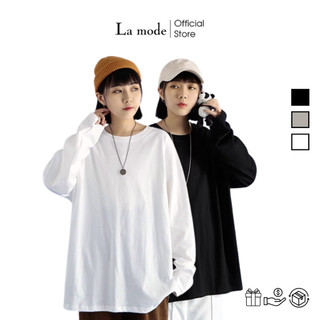 Áo thun tay dài longtee phông trơn màu basic unisex nam nữ dáng rộng - la mode