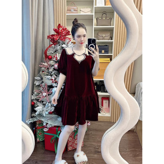 Váy suông nhung cổ trong suốt đính đá siêu sang chảnh
