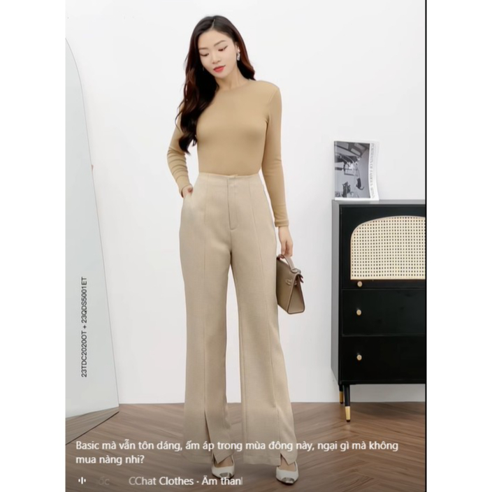 Quần Ống Rộng 𝐂𝐂𝐇𝐀𝐓 Dáng Vẩy Xẻ Gấu Họa Tiết Răng Sói Chất Tuytsi Cao Cấp 23QDS5001ET