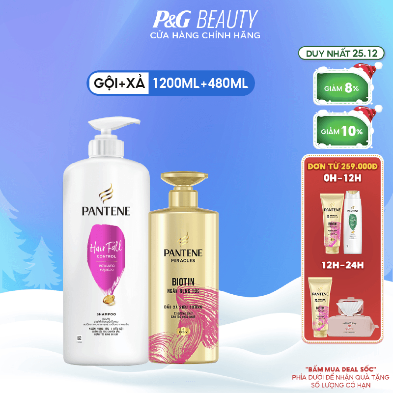 Combo Dầu Gội PANTENE Ngăn Rụng Tóc 1200ML Và Dầu Xả PANTENE Ngăn Rụng Tóc 480ML