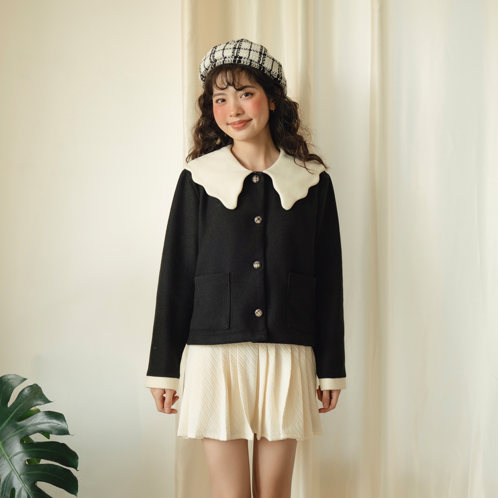 BLEUBIRD Áo khoác dạ phối cổ lượn Amie Coat