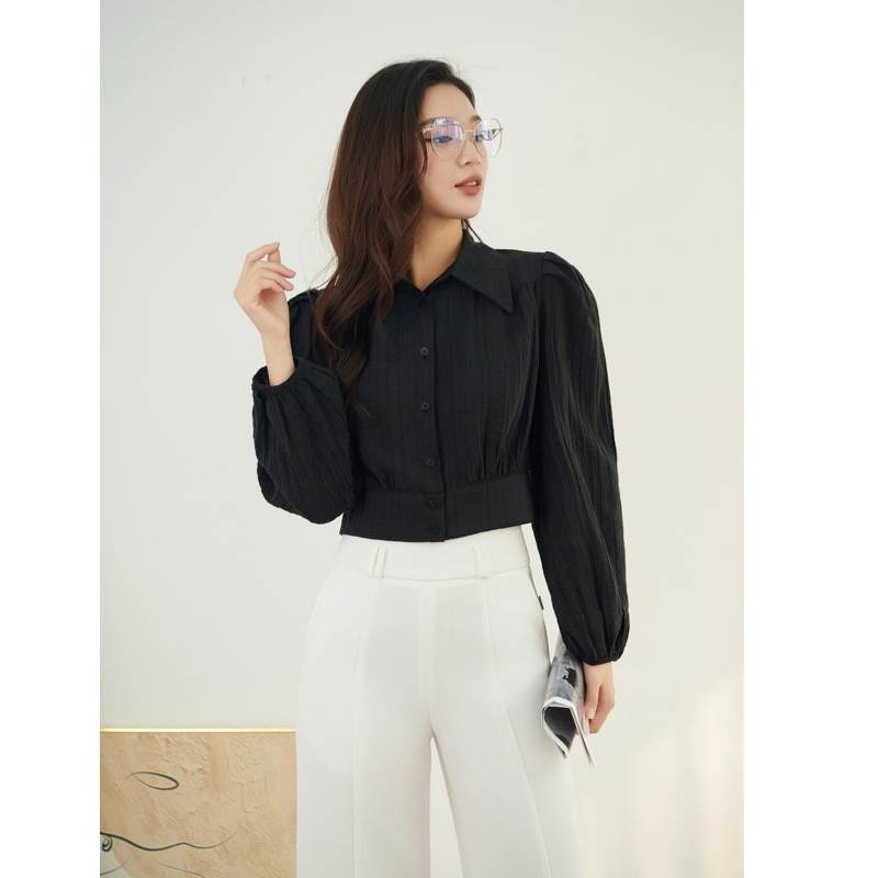 Áo Sơ Mi Nữ 𝐂𝐂𝐇𝐀𝐓 Dáng Croptop Can Vai Chất Voan Tơ Mềm Mịn 23FDV2002GT