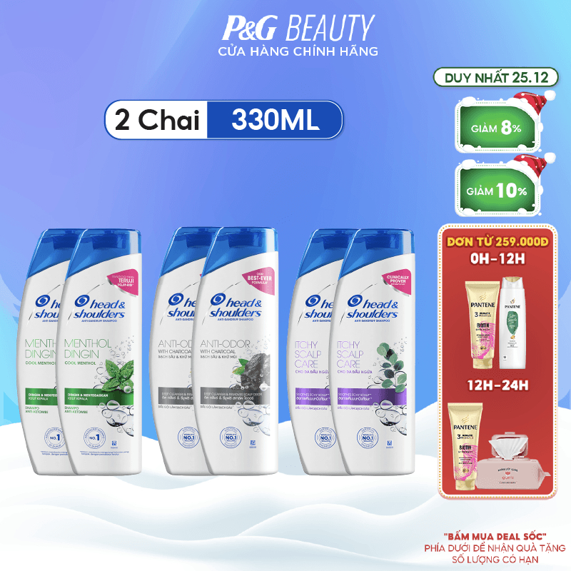 Combo 2 Chai Dầu Gội Head & Shoulders 330ML Bạc hà mùa hè/ Da đầu ngứa/ Sạch sâu