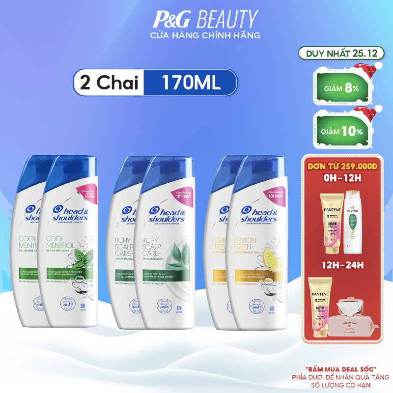 Combo 2 Chai Dầu Gội Head & Shoulders 170ML Bạc Hà/ Da Đầu Ngứa/ Hương Chanh